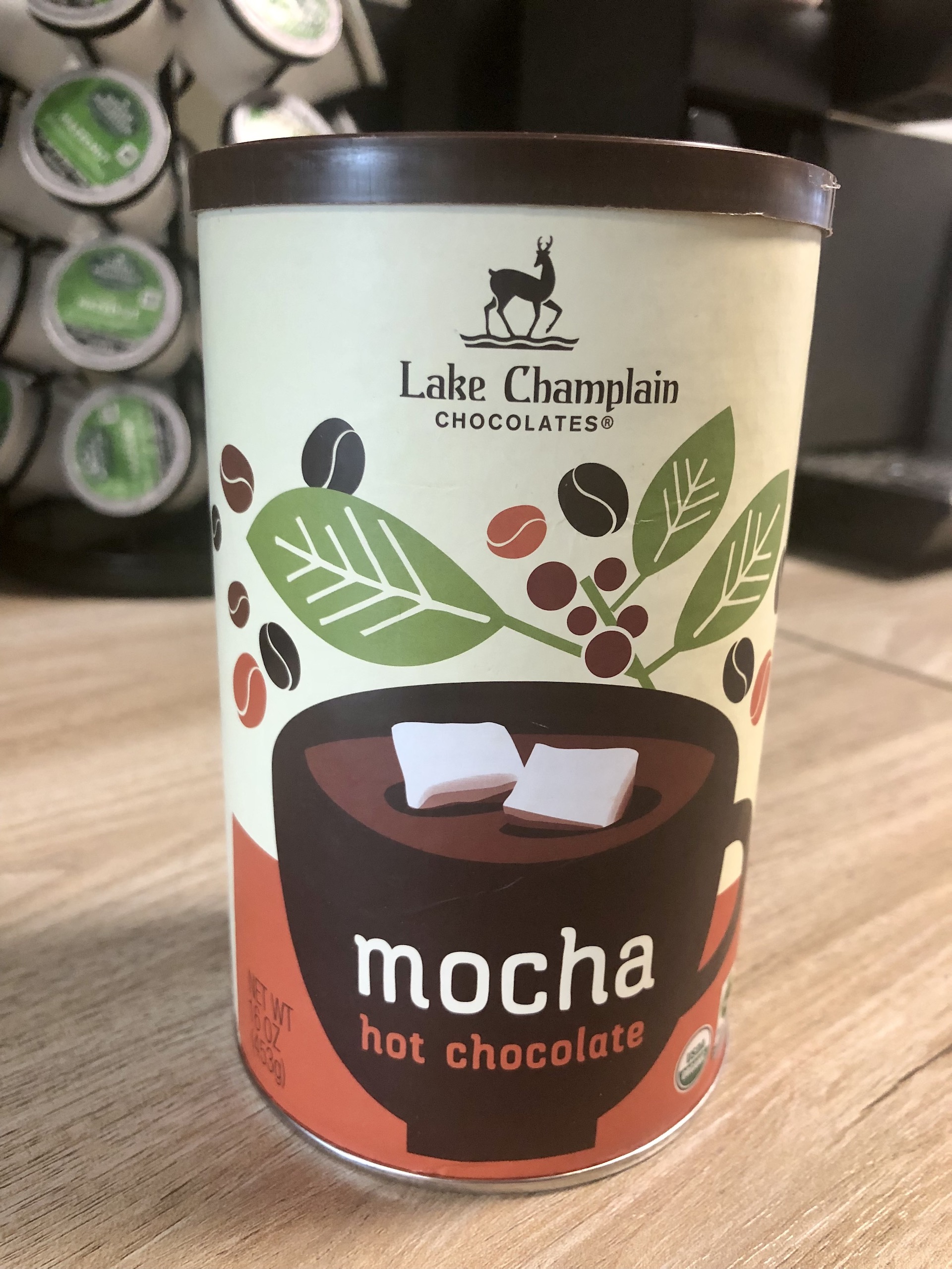 Canister of Lake Champlain Chocolates mocha hot chocolate mix