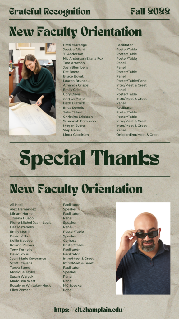 List of contributors to New Faculty Orientation (accessible version available below)